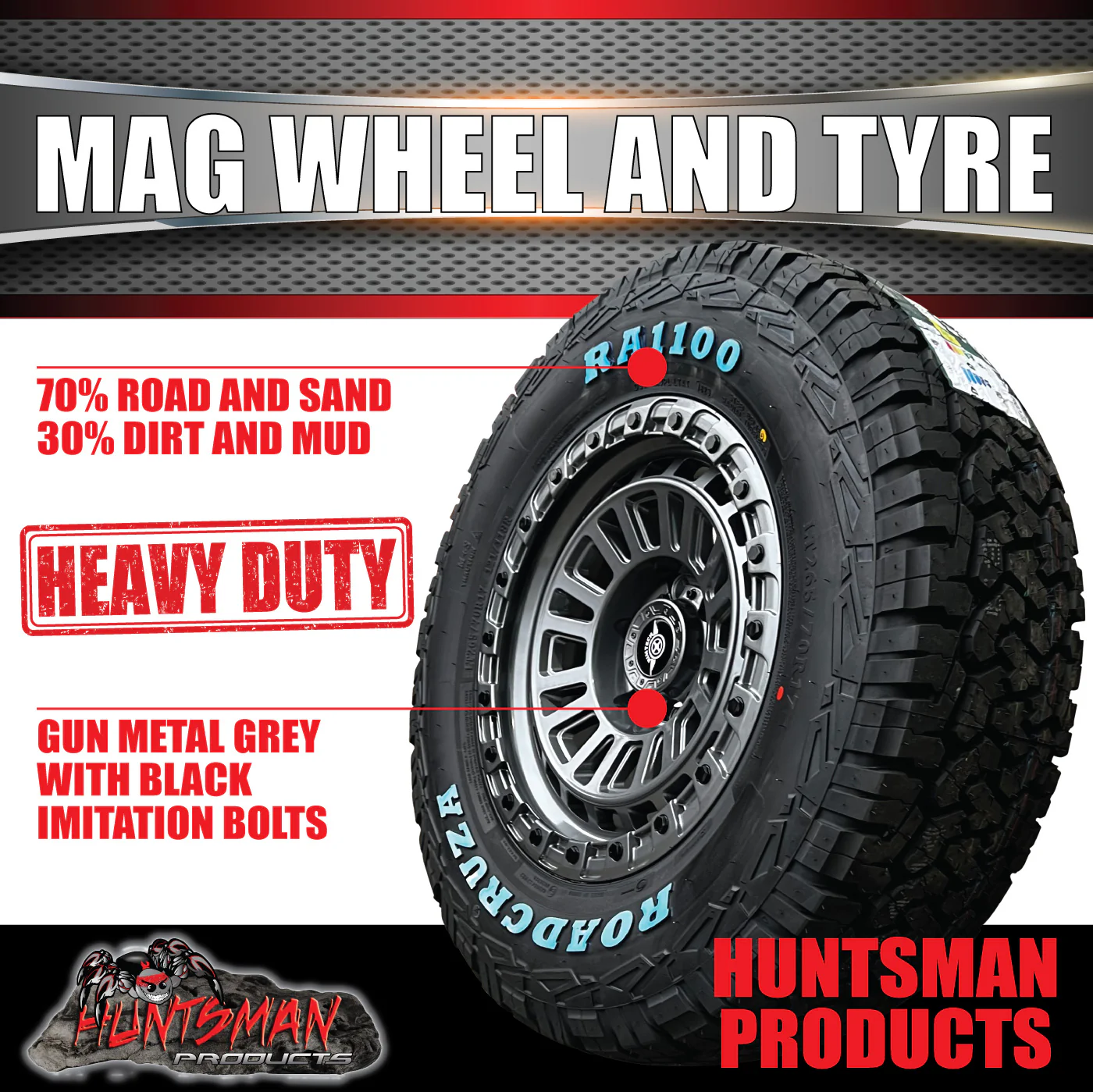17x8 Gunmetal Sandstorm Alloy Rim 6/139.7 pcd ET0 & 265/70R17 Roadcruza RA1100 Tyre - Image 4