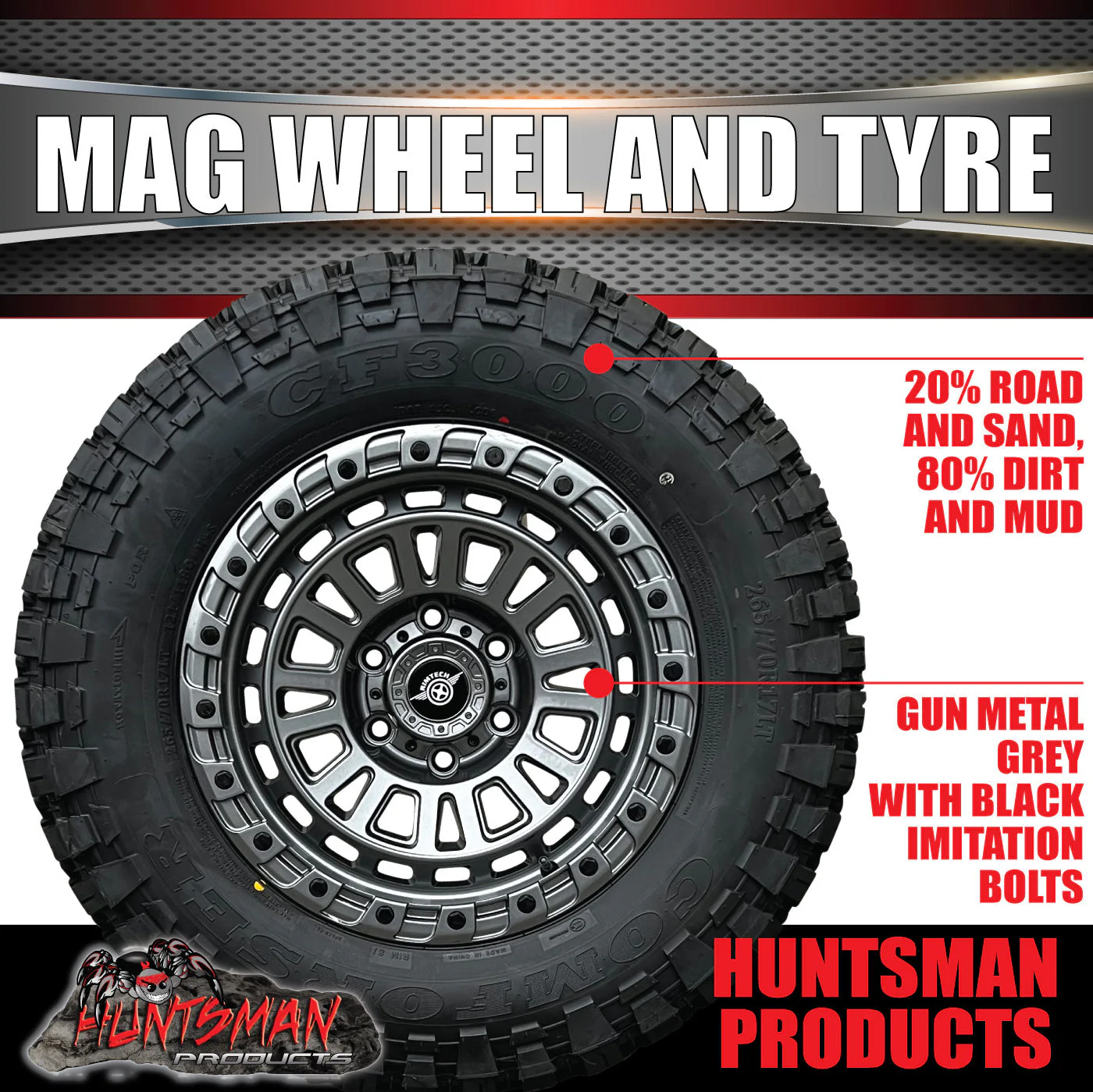 17x8 Gunmetal Sandstorm Alloy Rim 6/139.7 pcd ET0 & 285/70R17 Comforser Mud Tyre - Image 3