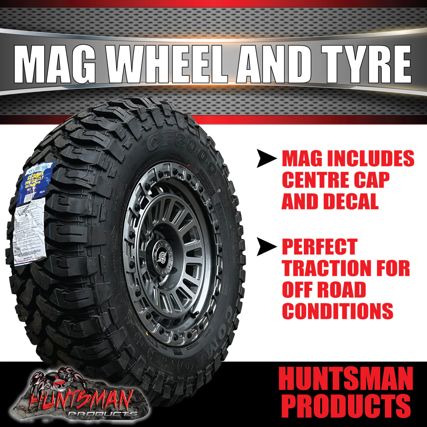 17x8 Gunmetal Sandstorm Alloy Rim 6/139.7 pcd ET0 & 33x12.5R17 Comforser Mud Tyre - Image 4
