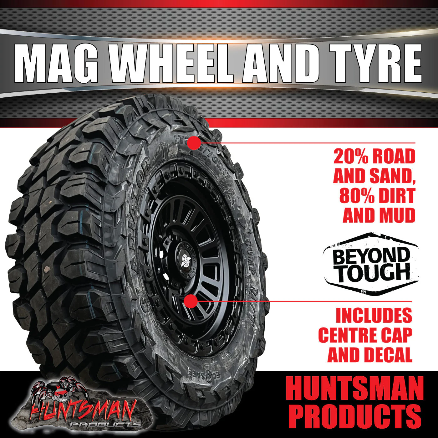 17x8 Sandstorm Alloy Wheel 6/139.7 PCD ET20 & 33x12.5R17 Gladiator X-comp Mud Tyre - Image 6