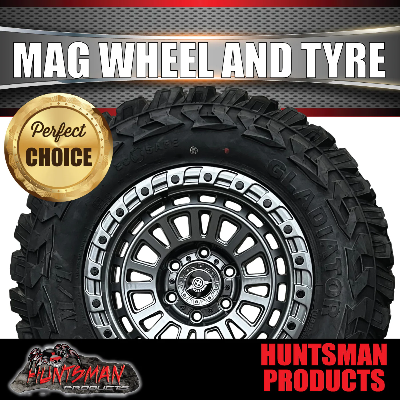 17x8 Sandstorm Gunmetal Alloy Wheel 6/139.7 pcd ET0 & 265/70R17 Gladiator Mud Tyre - Image 3