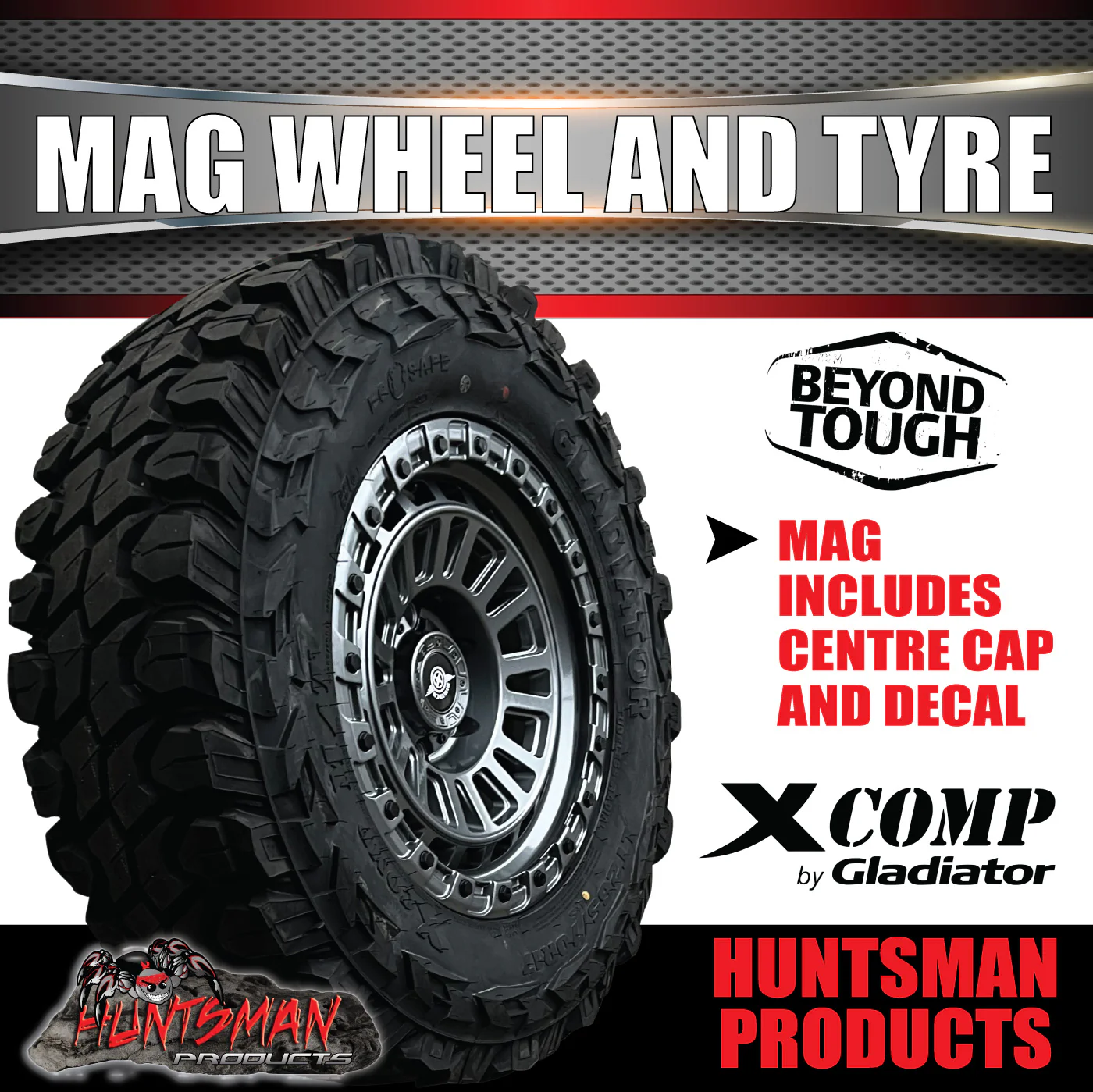 17x8 Sandstorm Gunmetal Alloy Wheel 6/139.7 pcd ET0 & 265/70R17 Gladiator Mud Tyre - Image 6