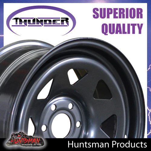 17X8 Sunraysia 6/114.3 PCD +20 Offset Black Thunder Steel Rim D40 NP300 - Image 3