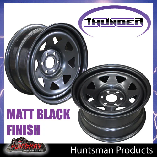 17X8 Sunraysia 6/114.3 PCD +20 Offset Black Thunder Steel Rim D40 NP300 - Image 4