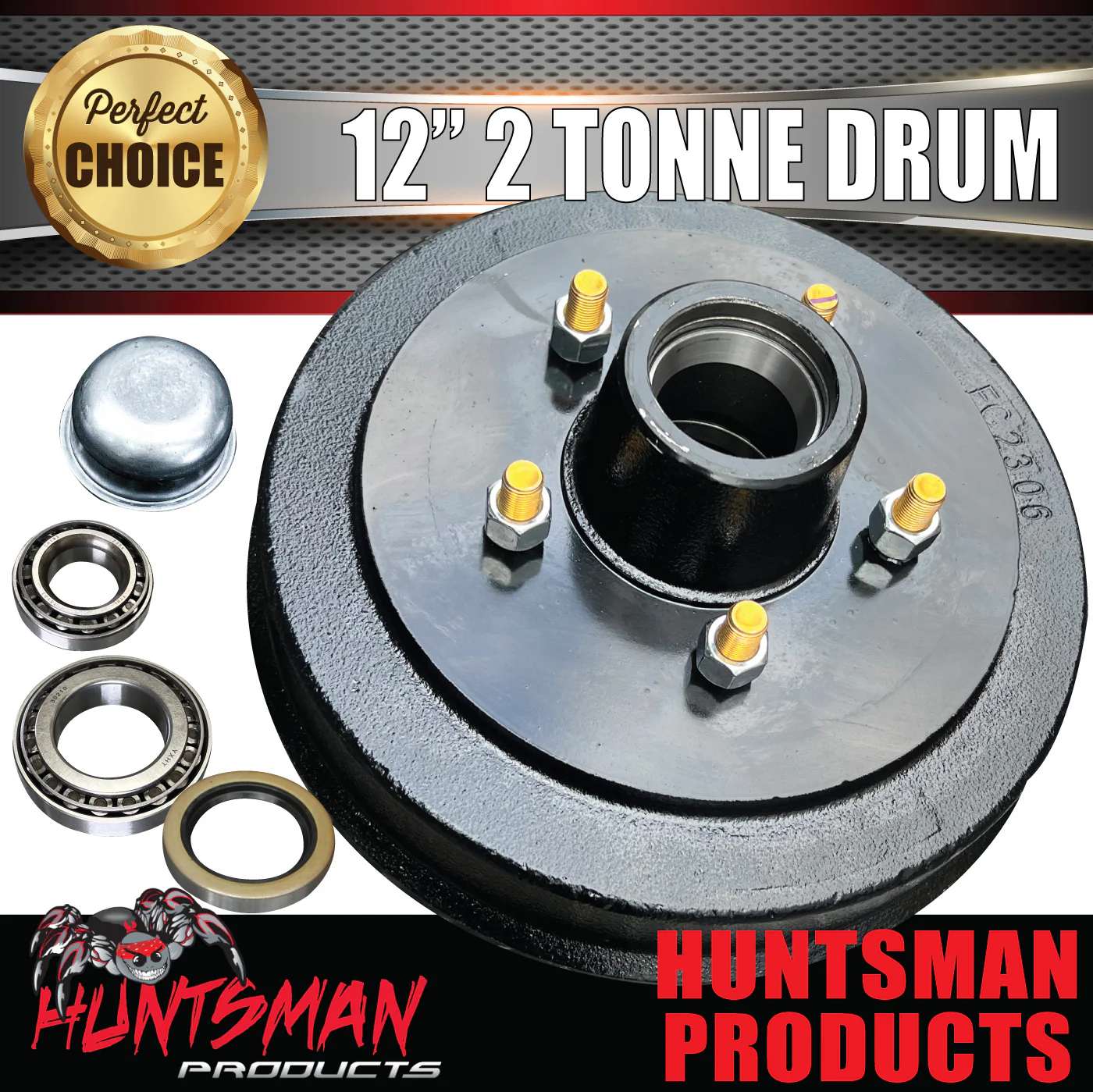 1x 12" 2 Tonne 5 Stud Electric Trailer Brake Drum & Bearings 30210 & 15123.  Huntsman & Alko Style - Image 2