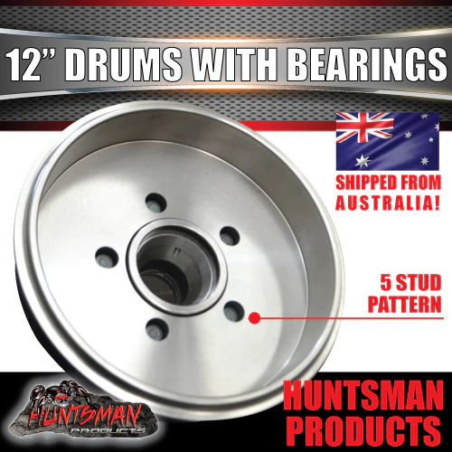 2X 12" 3 Tonne 5 Stud L/C Electric Trailer Caravan Brake Drums & Bearings.  Suit Huntsman & Alko - Image 3