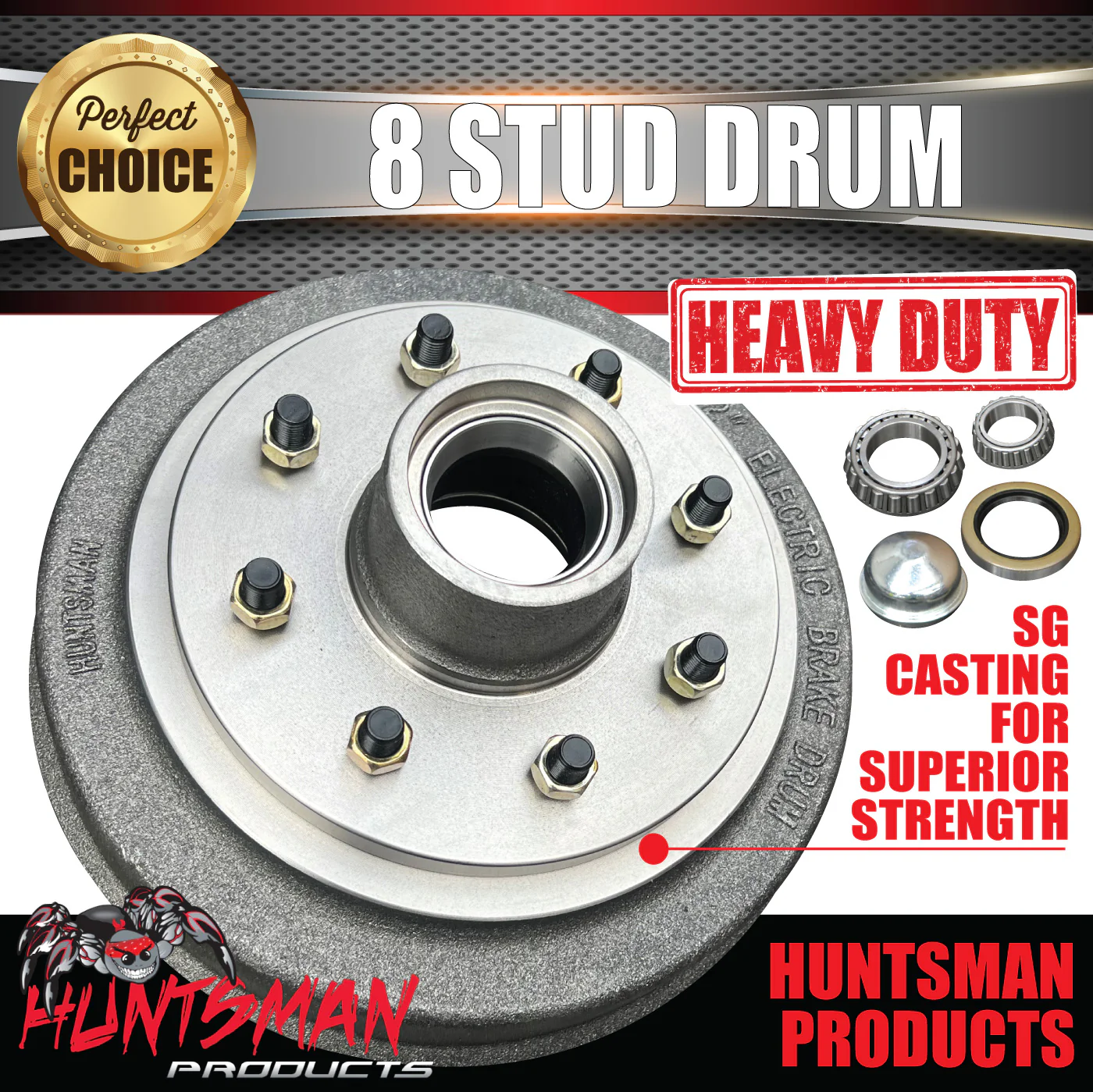 1x 12" 3 Tonne 8 Stud F250 F350 Electric Trailer Caravan Brake Drum & Bearings.  Suit Huntsman & Alko - Image 3