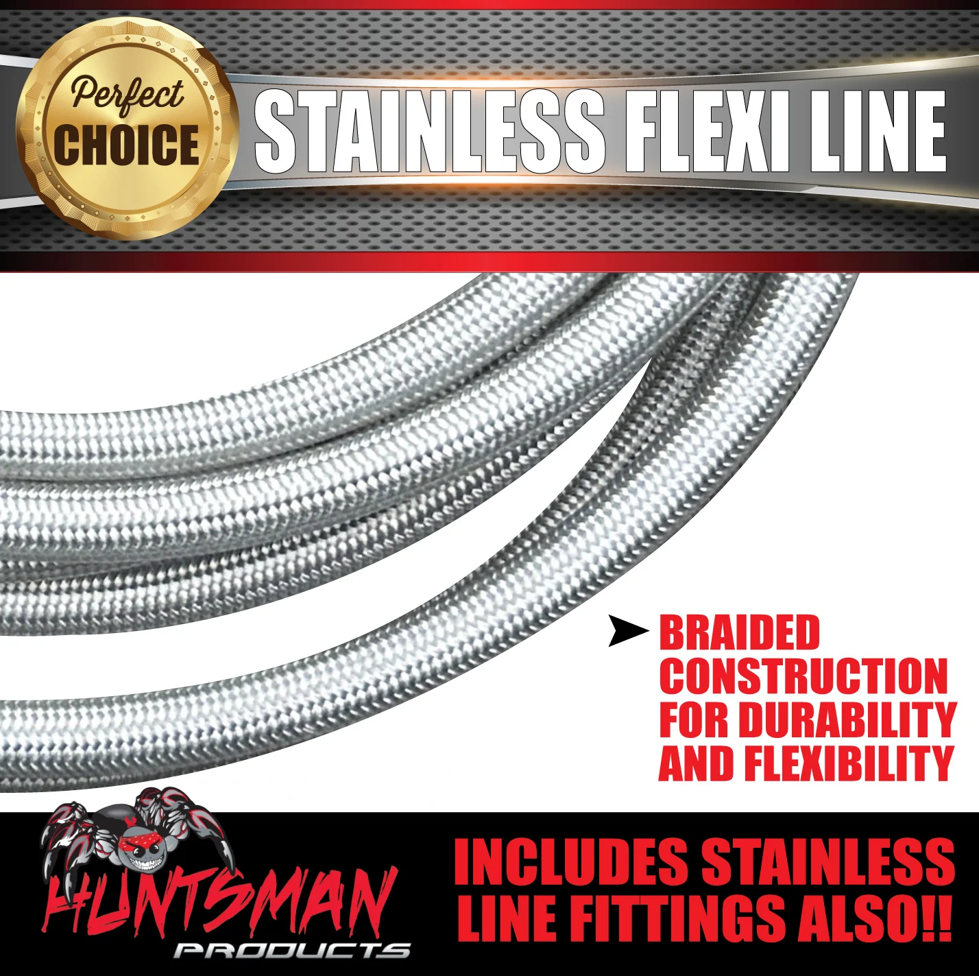 1x 4870mm Trailer Hydraulic Brake Braided Stainless Steel Flexi Line 3/8" Fittings - Image 3