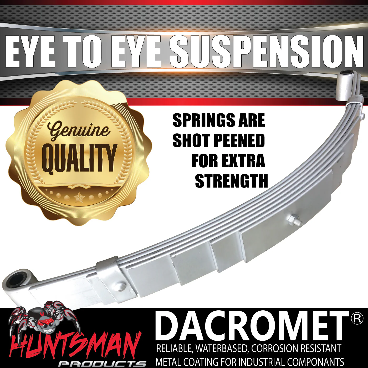 7 Leaf 1600Kg Galvanised Dacromet 60mm Eye to Eye Trailer springs, U Bolt & Hanger Kit - Image 5