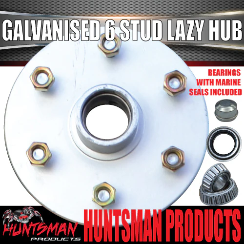 1x Galvanised Dacromet 6 Stud Trailer Caravan Lazy Hub & LM bearing kit. Marine Seal - Image 3