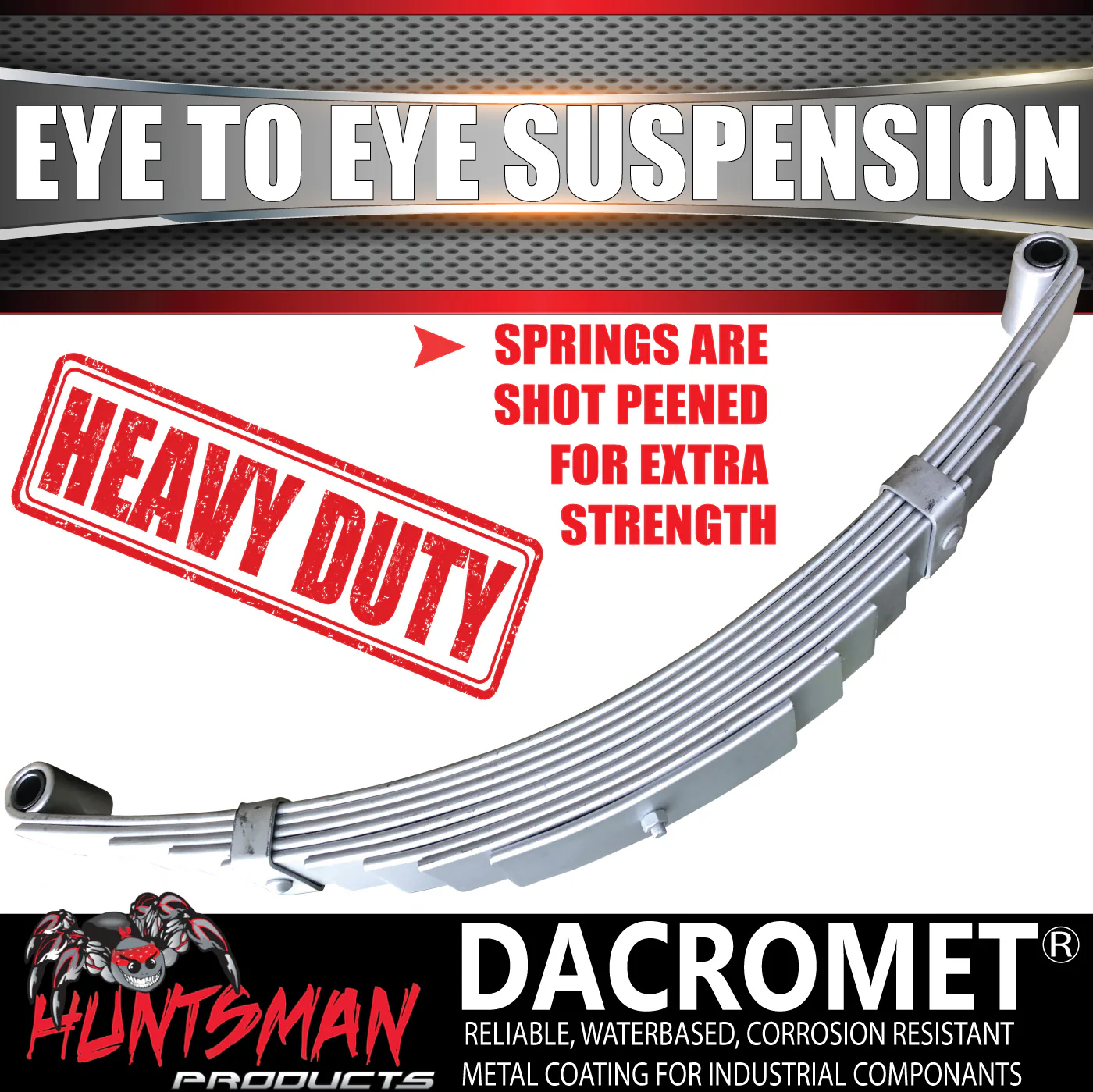 2x Galvanised Dacromet 60mm x 6mm Trailer Caravan 9 Leaf Eye to Eye Springs 2200kg Rated.  Shot Peened. - Image 2