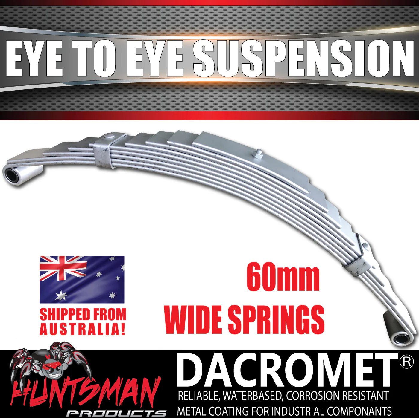 2x Galvanised Dacromet 60mm x 6mm Trailer Caravan 9 Leaf Eye to Eye Springs 2200kg Rated.  Shot Peened. - Image 4