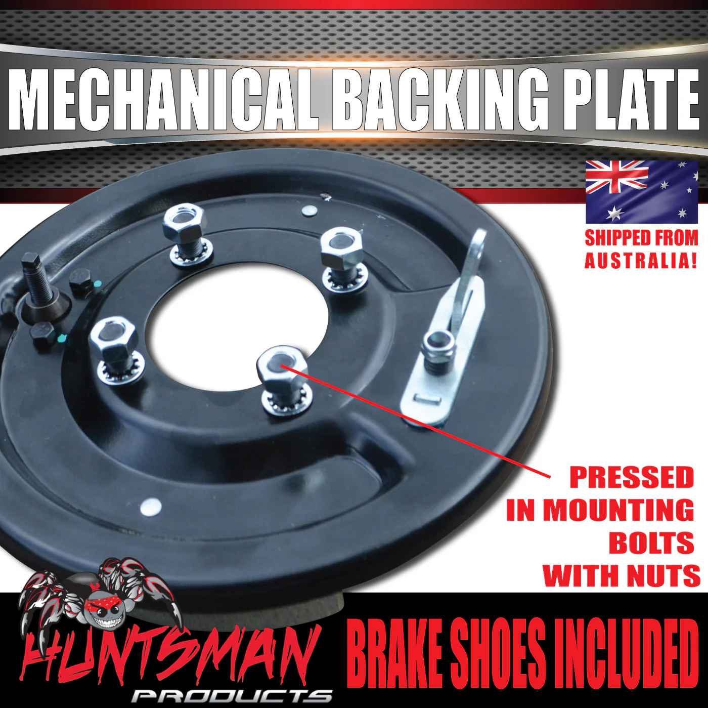 1x LHS Passenger Side 9" Mechanical Drum Trailer Backing Plate With Brake Shoes - Image 4