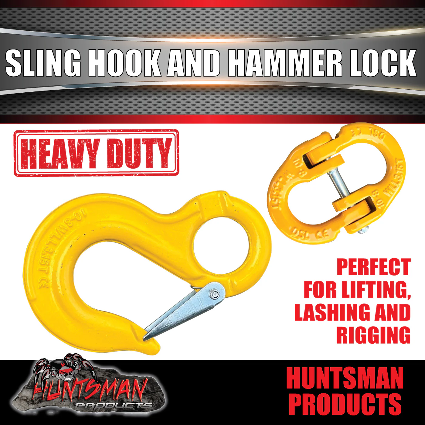 2 x 6mm 1.12t Hammerlock + Eye Sling Hooks For Caravan Trailer Chain Connection - Image 3