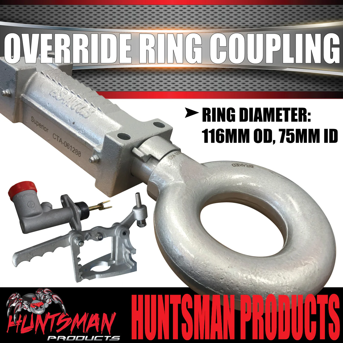 2000kg Trailer Caravan Hydraulic Override Ring Coupling Hitch Suit Pintle Hook. CTA Approved - Image 2