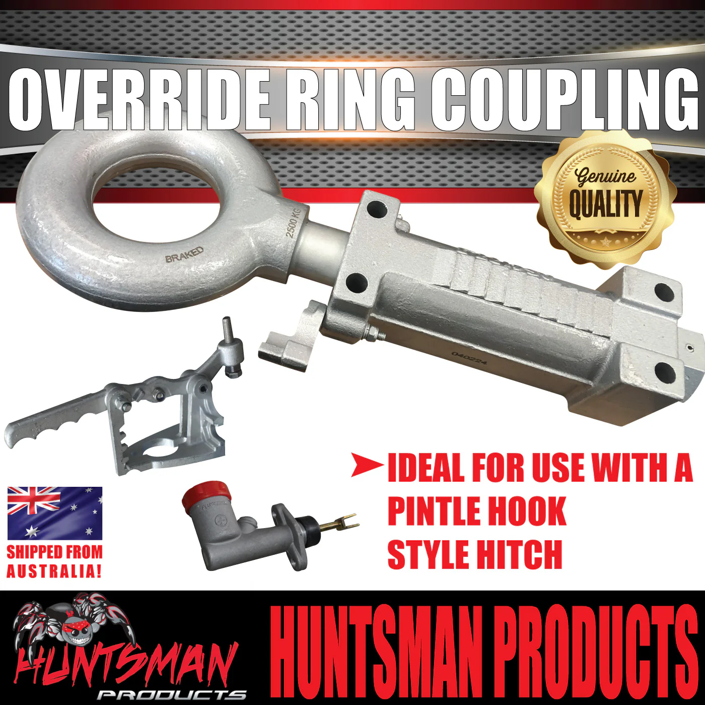 2000kg Trailer Caravan Hydraulic Override Ring Coupling Hitch Suit Pintle Hook. CTA Approved - Image 7