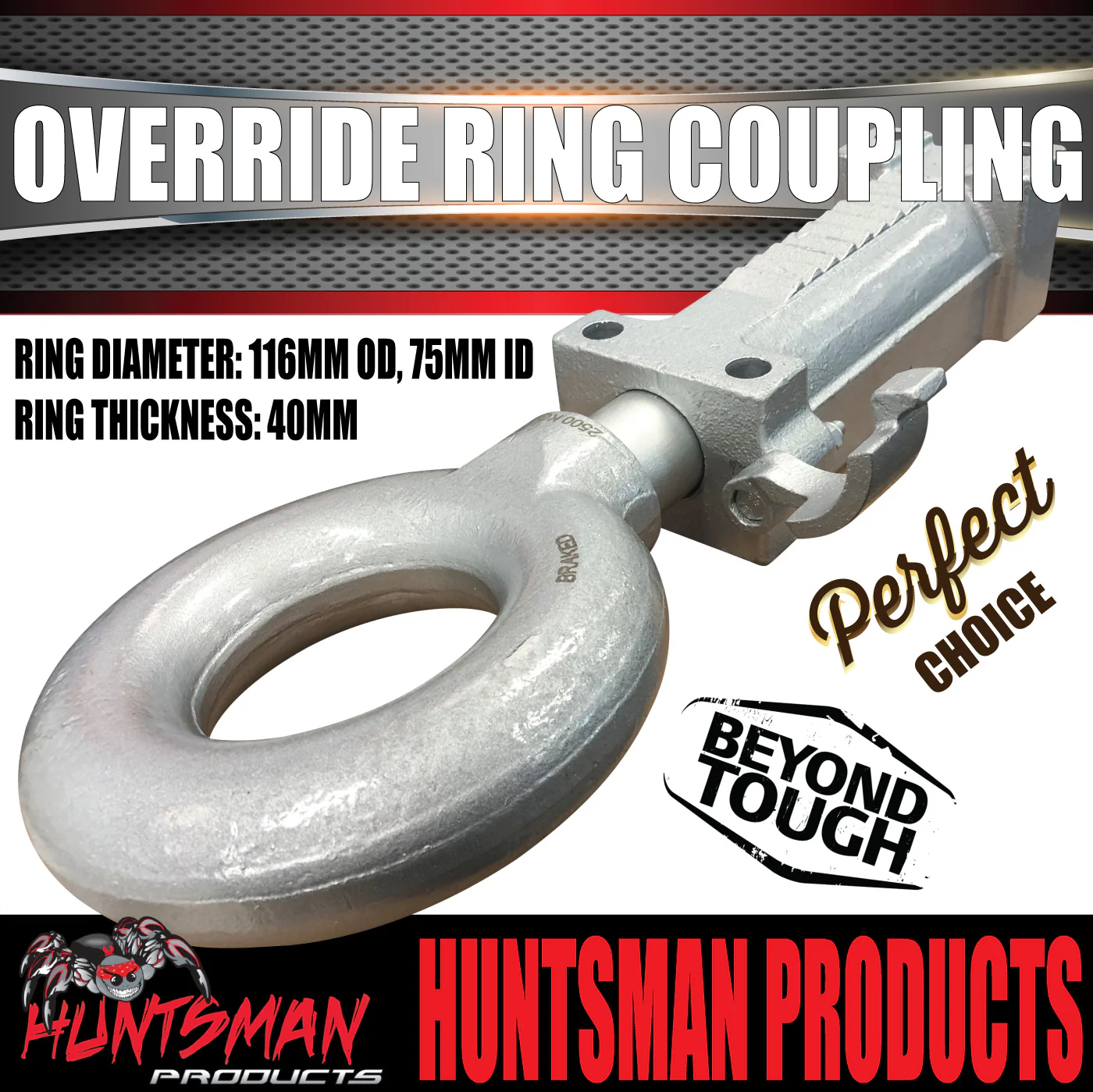 2000kg Trailer Caravan Override Ring Coupling Hitch Suit Pintle Hook. CTA Approved - Image 3