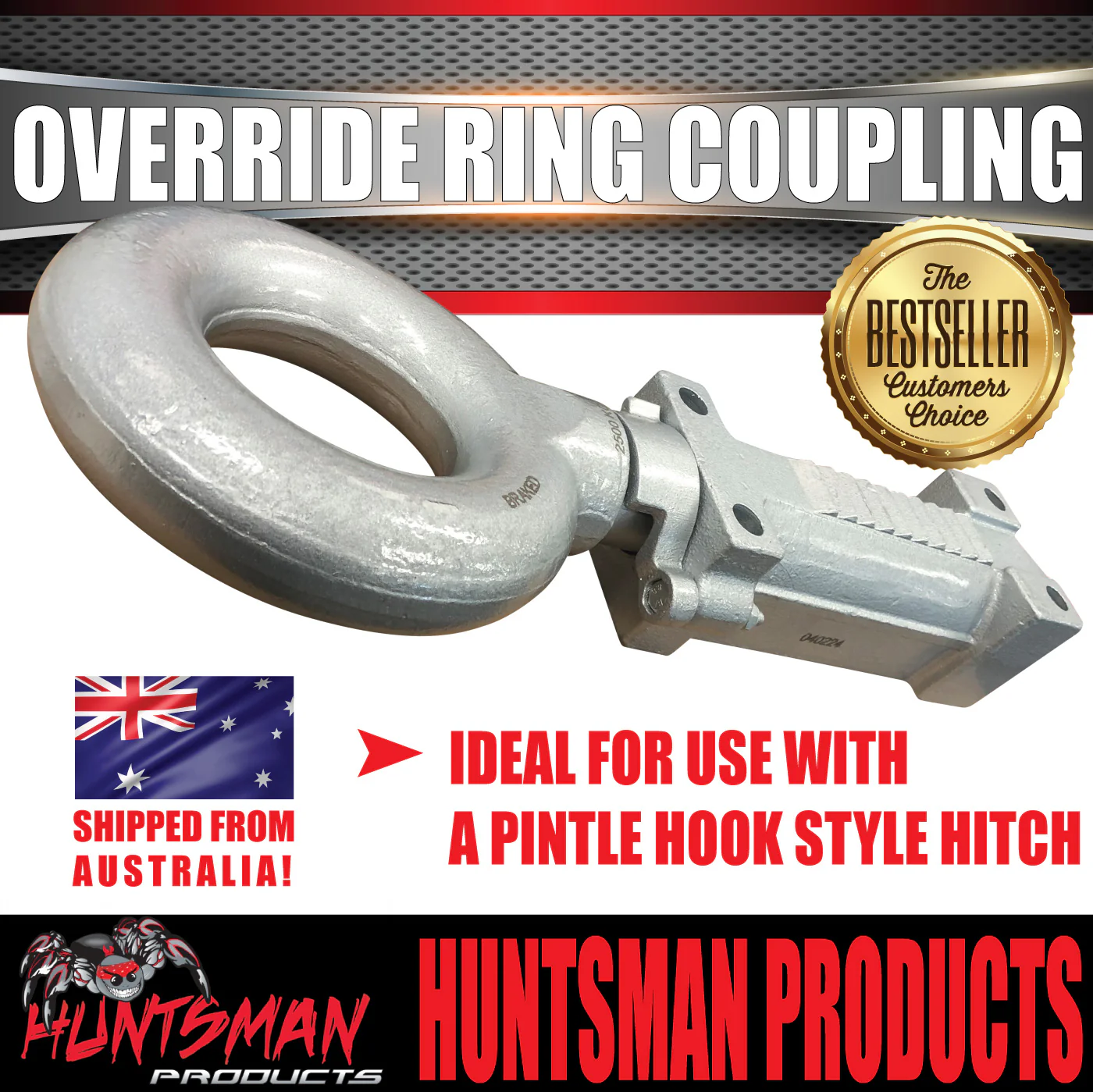 2000kg Trailer Caravan Override Ring Coupling Hitch Suit Pintle Hook. CTA Approved - Image 4