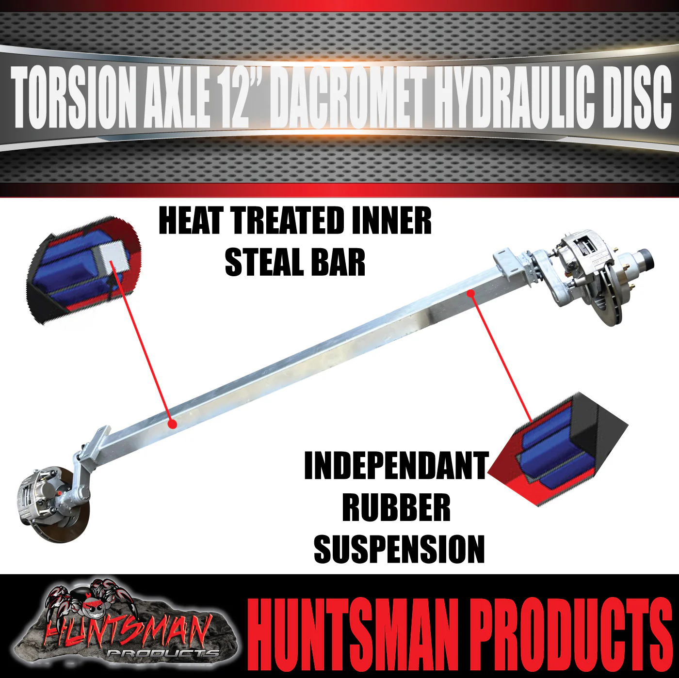 2000Kg Trailer Caravan Ventilated Hydraulic Disc Torsion Bar Axle. L/C Pattern. - Image 4
