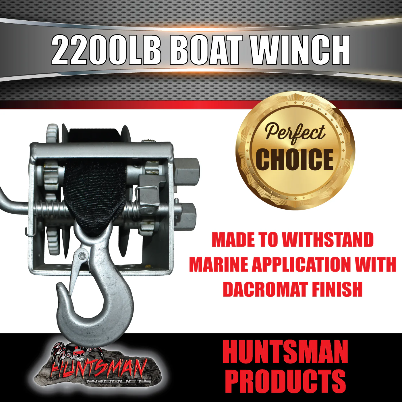 2200lbs 1000kg 7.5m Strap Boat Trailer Winch Dacromet Coat 10/5/1:1 Marine Ratio - Image 3