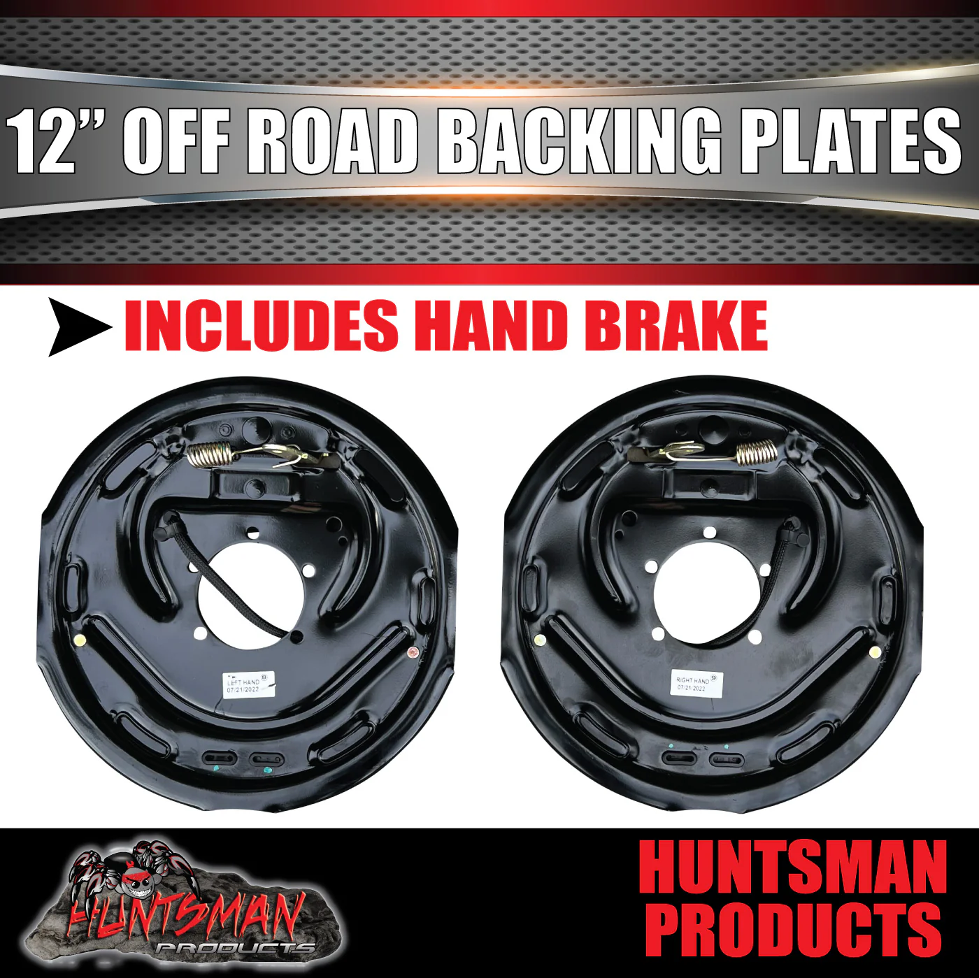 2x 12" Off Road Trailer Caravan Electric Brake Backing Plates & Park Brake Lever - Image 3