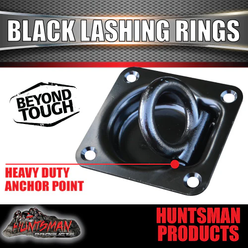 2X Black E coated Lashing Rings Tie Down Anchor Points 100mm x 95mm For Ute Trailer Truck - Image 2