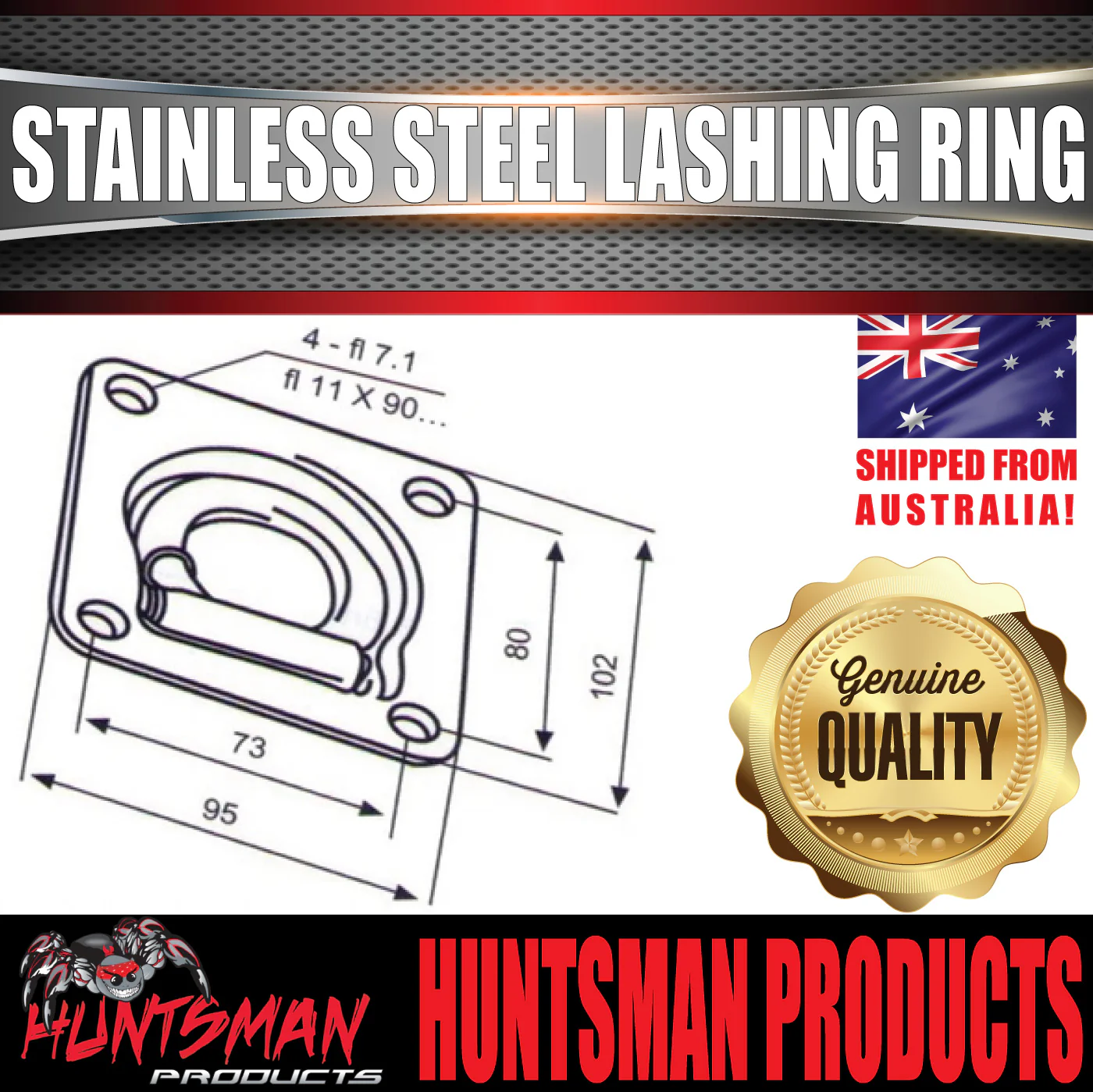 x1 Stainless Steel Lashing Ring Tie Down Point. 95mm x 102mm. Anchor For Trailer Utes - Image 5