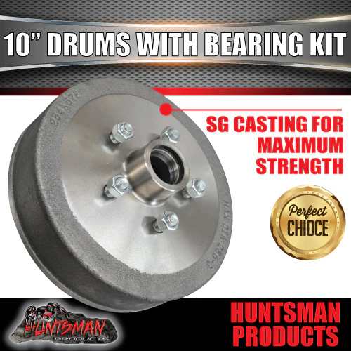 2X Trailer 10" Drums Suit 5 Stud Landcruiser. 5/150 PCD & S/L (Ford) Bearings - Image 2