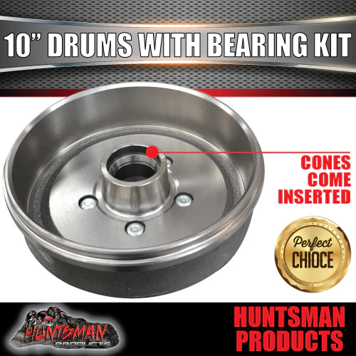 2X Trailer 10" Drums Suit 5 Stud Landcruiser. 5/150 PCD & S/L (Ford) Bearings - Image 3