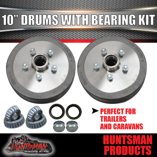 2X Trailer 10" Drums Suit 5 Stud Landcruiser. 5/150 PCD & S/L (Ford) Bearings - Image 4