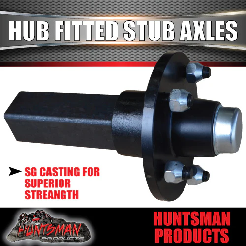 2X Trailer 5 Stud hubs 1000kg 1T, Fitted 40mm Sq Stub Axles. LM Holden Bearings - Image 2