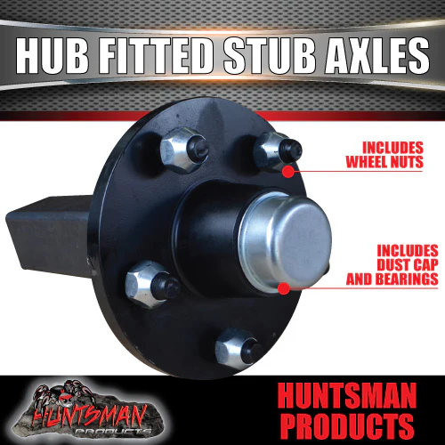 2X Trailer 5 Stud hubs Fitted 39mm Round Stub Axles. LM Holden Bearings 750KG - Image 4