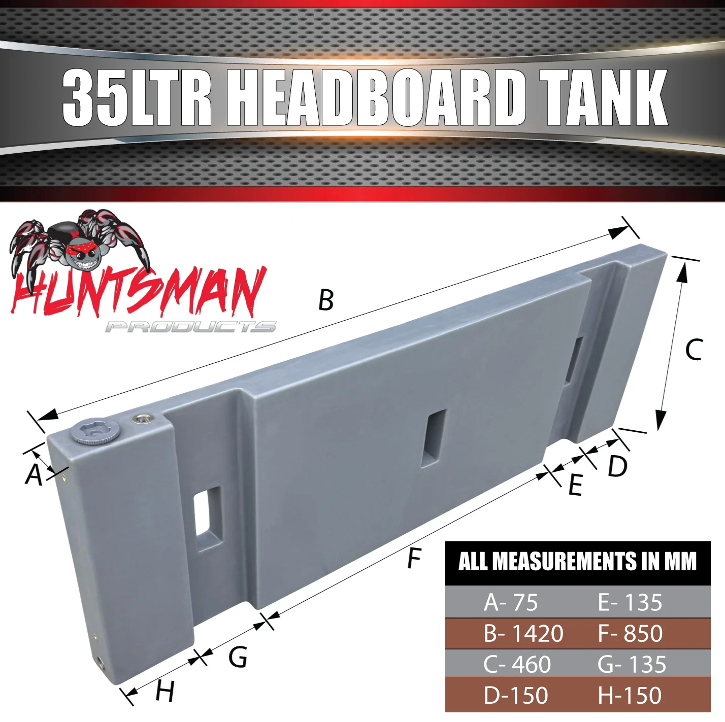 35 Litre Headboard Water Tank, Food Grade LDPE Plastic 4wd Ute 4x4 Tank - Image 4