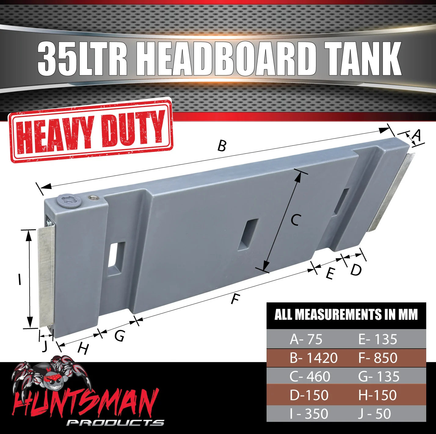 35 Litre Headboard Water Tank + Mount Kit, Food Grade LDPE Plastic 4wd Ute 4x4 Tank - Image 2