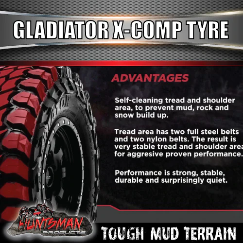 35x12.5R15 L/T Gladiator X-COMP Mud Tyre ON 15" Black Steel Rim. 35 12.5 15 - Image 3