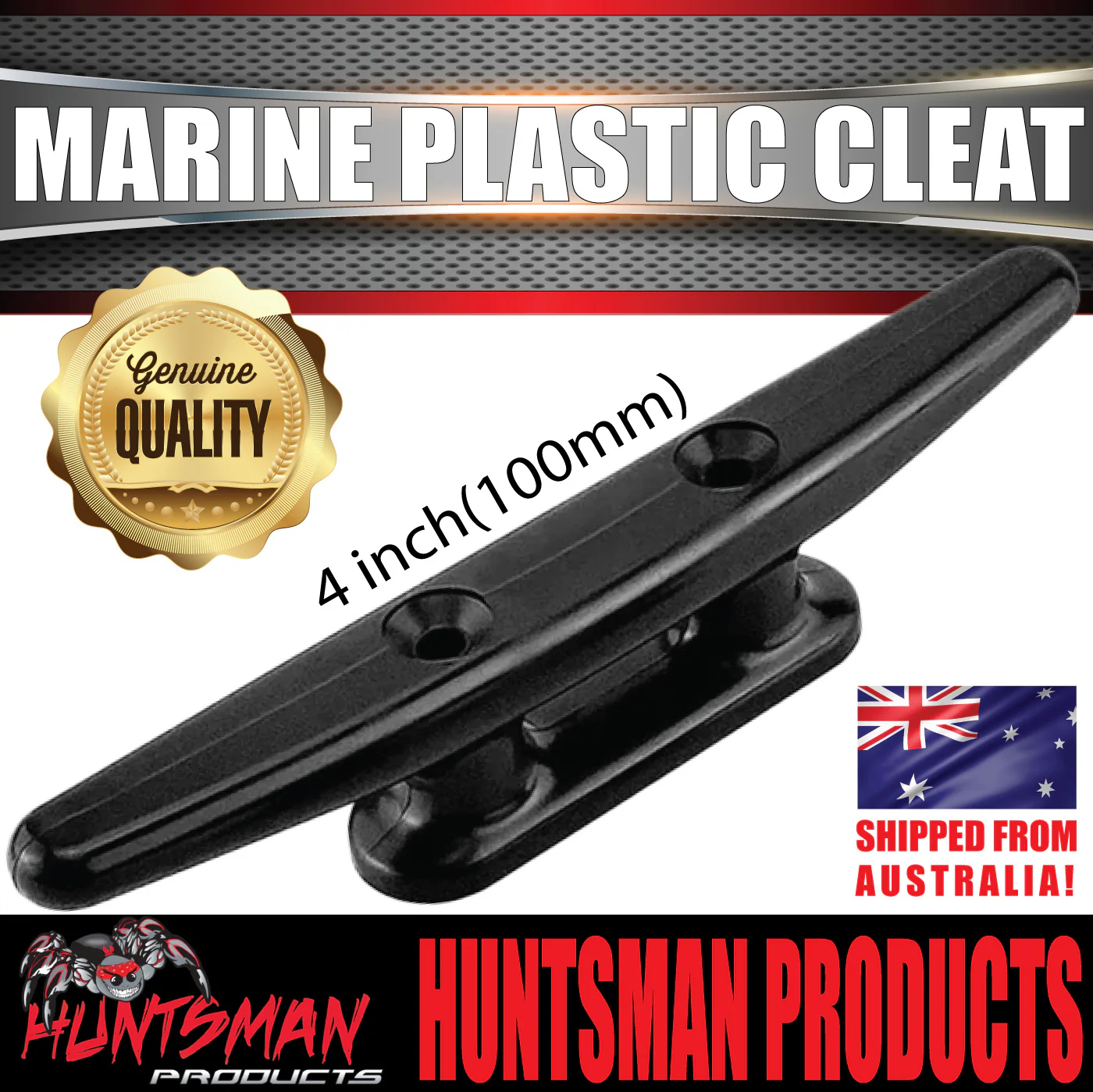4x 100mm Marine Boat Yacht Black Nylon Plastic Cleat + SS Bolts UV Resistant - Image 2