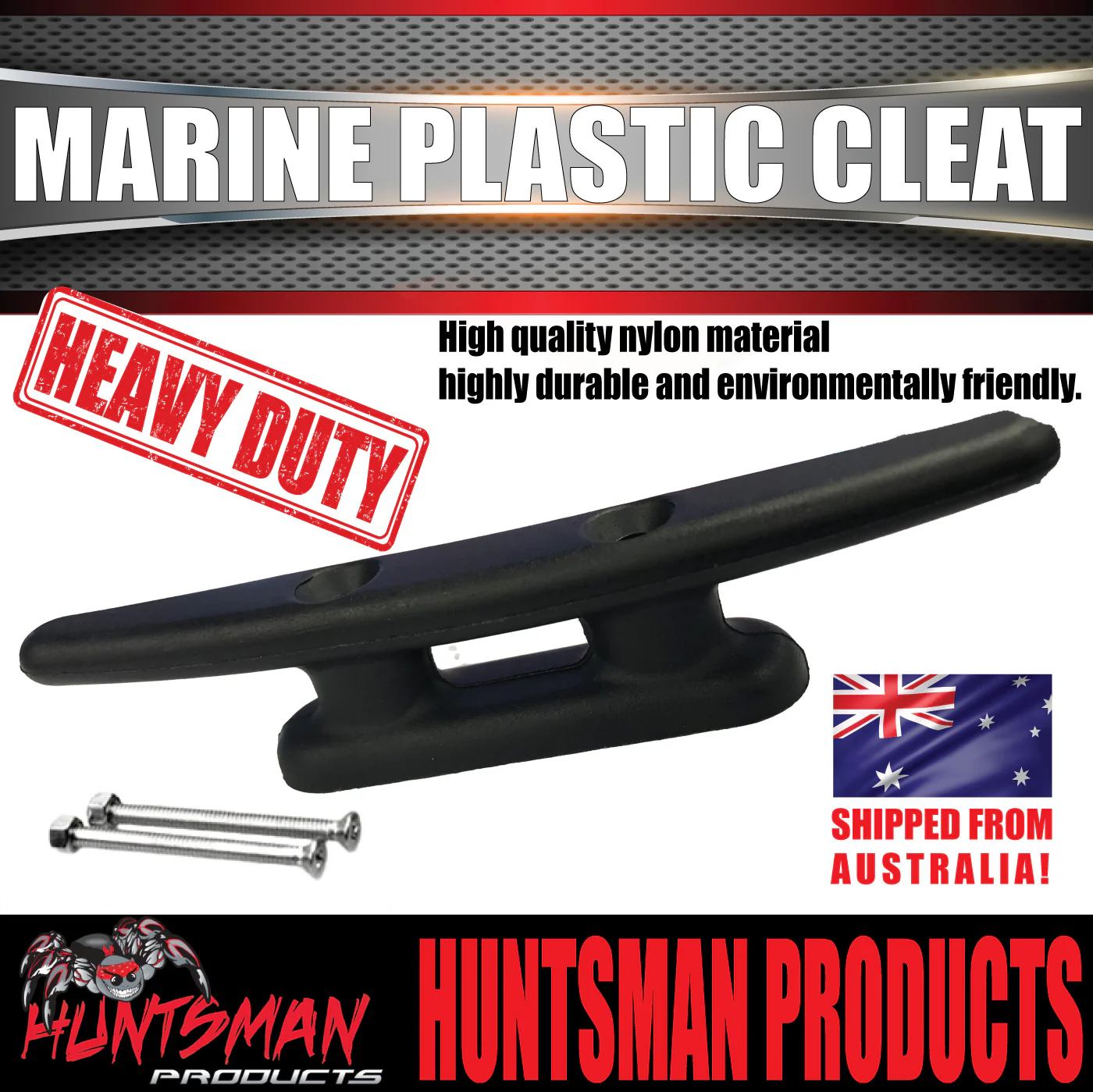 4x 100mm Marine Boat Yacht Black Nylon Plastic Cleat + SS Bolts UV Resistant - Image 3