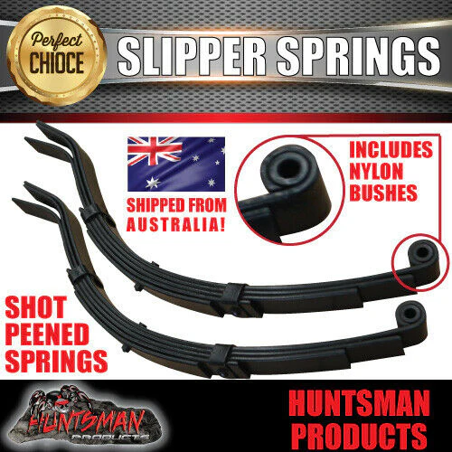 2x 5 Leaf 45mm Eye & Slipper Springs with Hanger & U Bolt Kit 1000kg. - Image 3