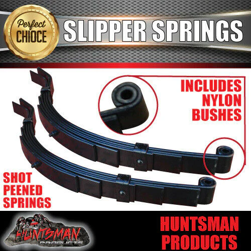 2x 6 Leaf 45mm Eye & Slipper Springs with Hanger & U Bolt Kit 1200kg. - Image 3