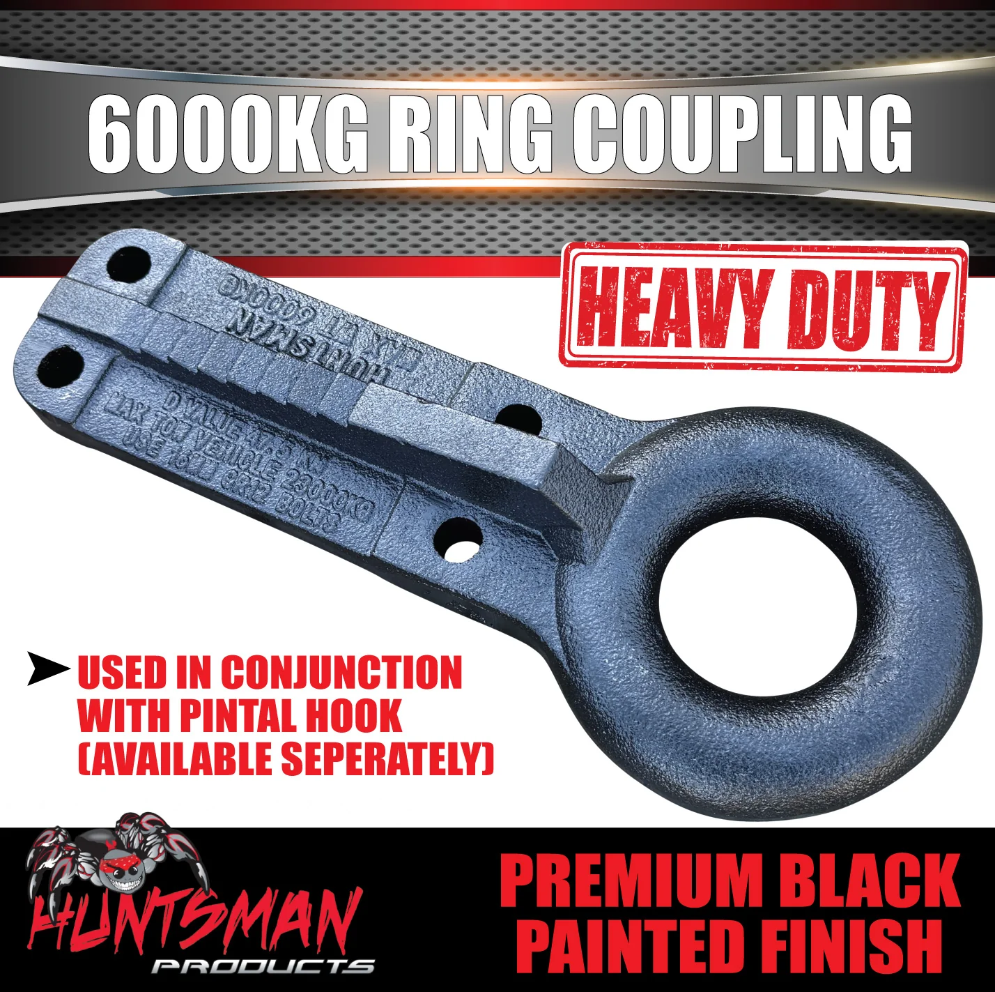 6000kg Trailer Ring Coupling & Handbrake Kit Suit Pintle Hook 3". Black E Coat - Image 2