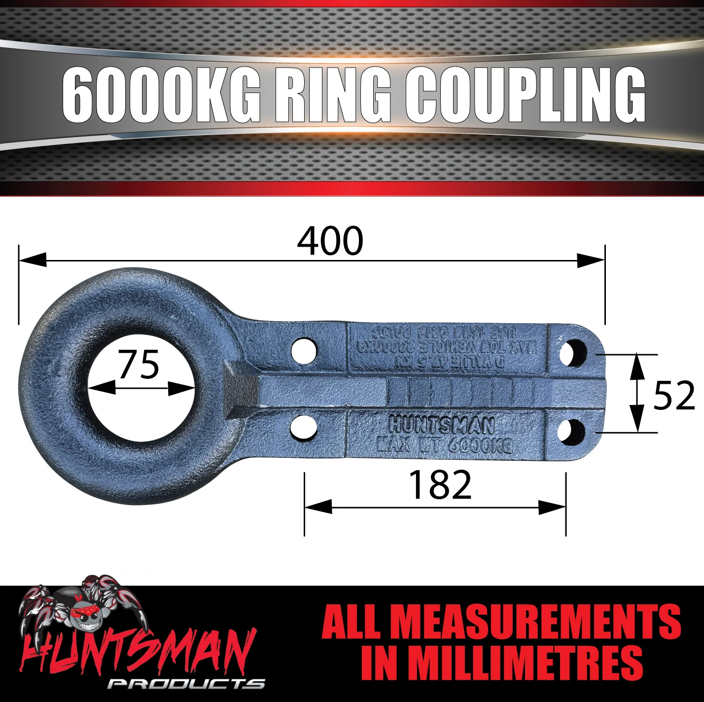 6000kg Trailer Ring Coupling & Handbrake Kit Suit Pintle Hook 3". Black E Coat - Image 3
