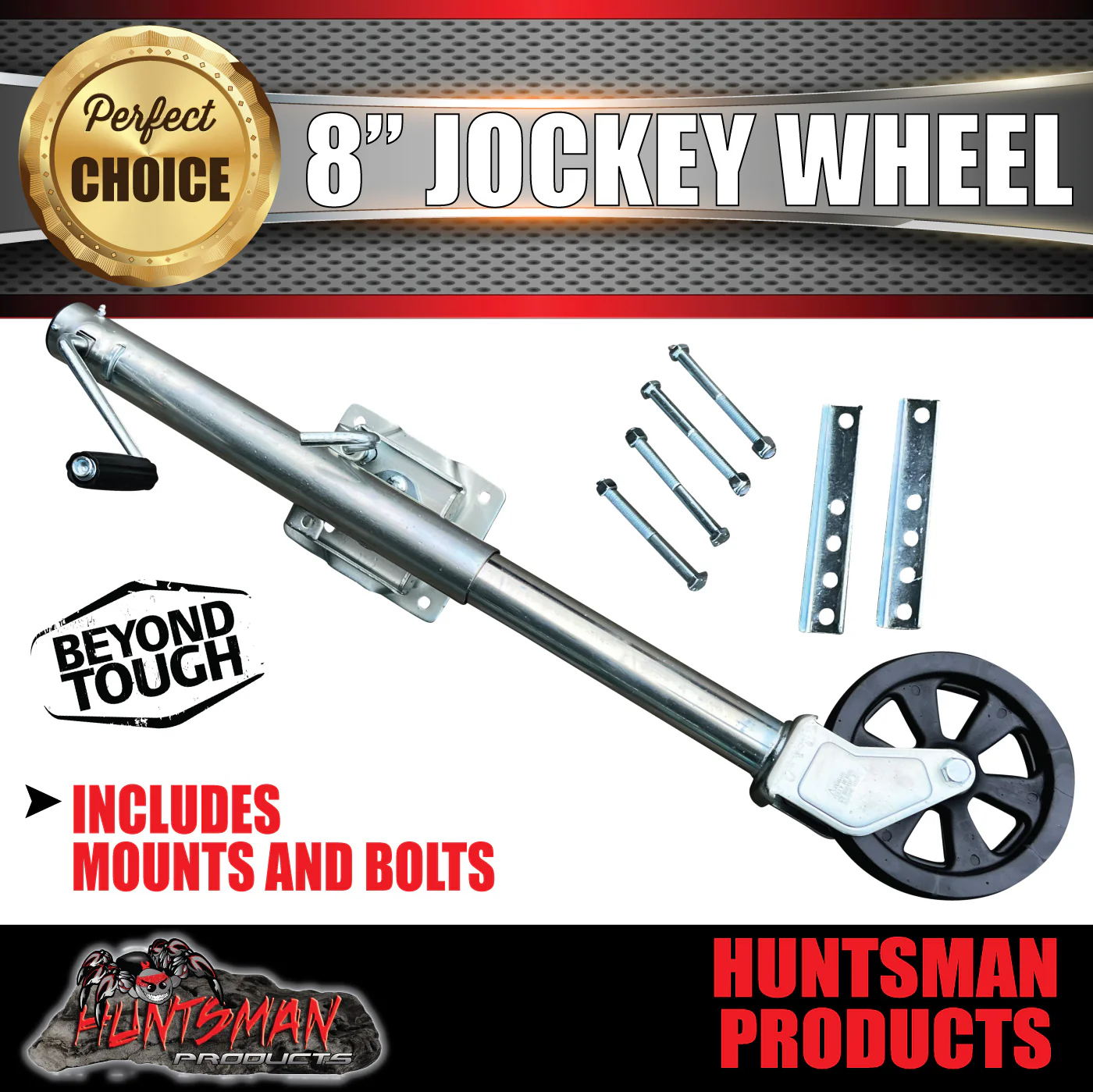 680Kg Caravan Trailer 8" Swing Up Side Wind Jockey Wheel & Mount kit. PVC Wheel - Image 2