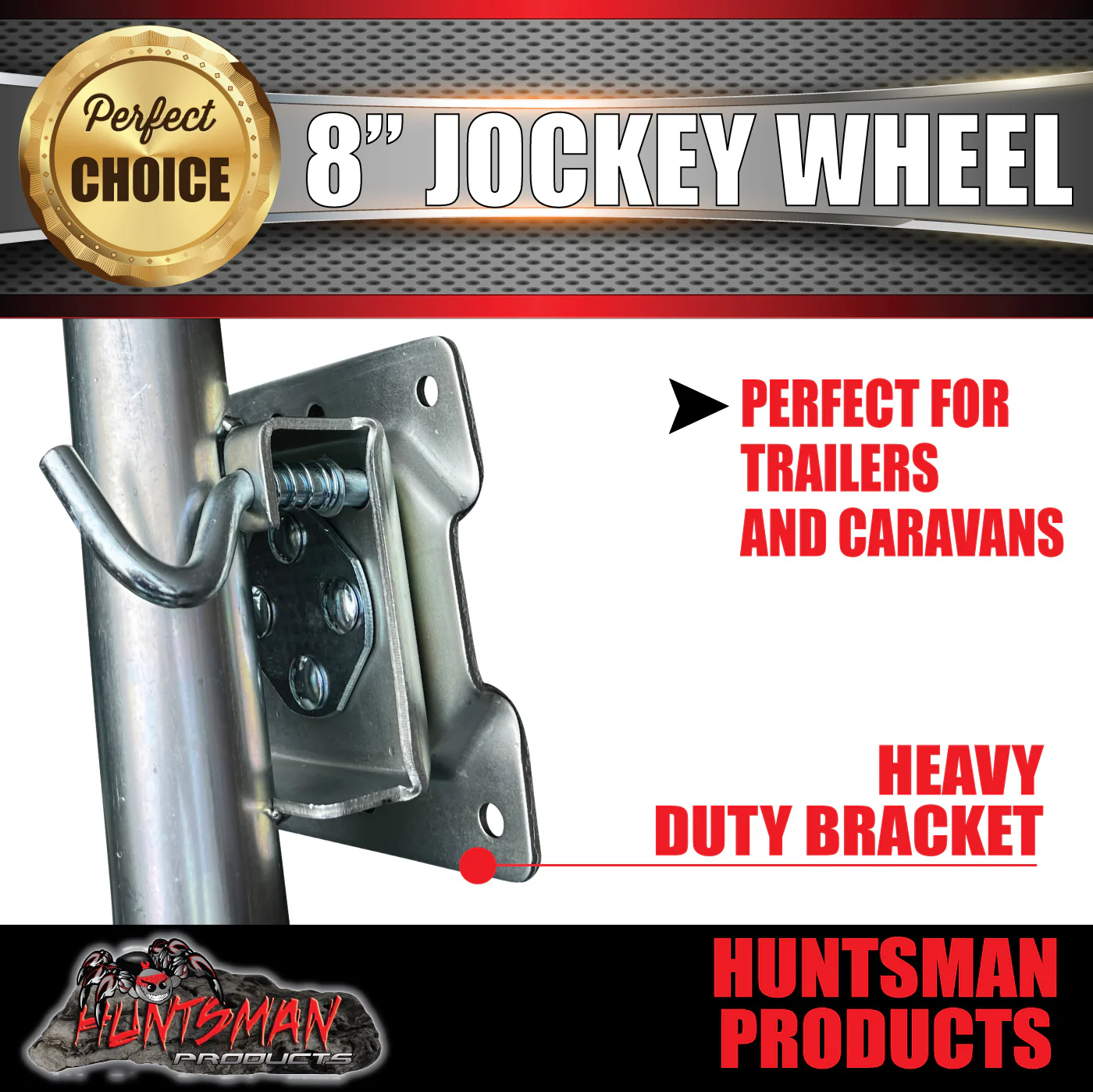 680Kg Caravan Trailer 8" Swing Up Side Wind Jockey Wheel & Mount kit. PVC Wheel - Image 3