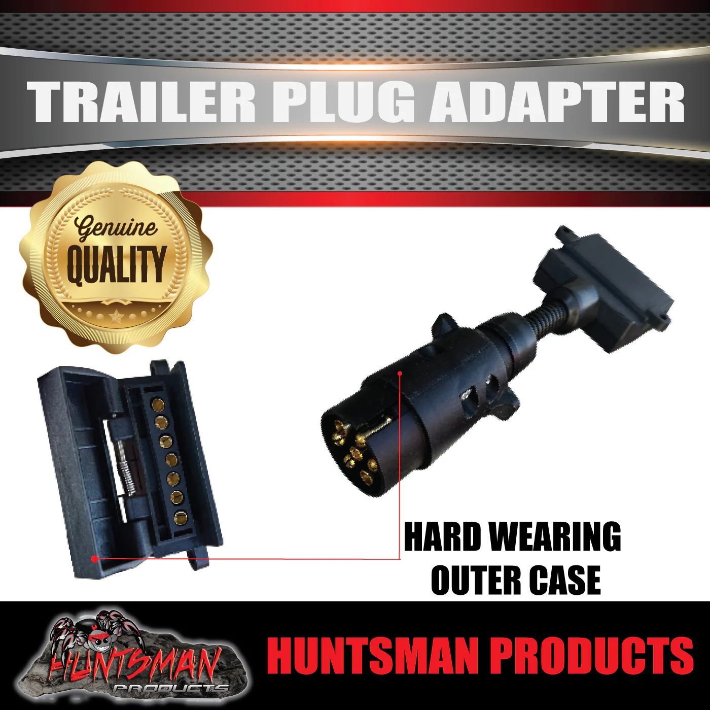 7 Pin Round Large Male to 7 Pin Flat Female Trailer Caravan Plug Adaptor - Image 2