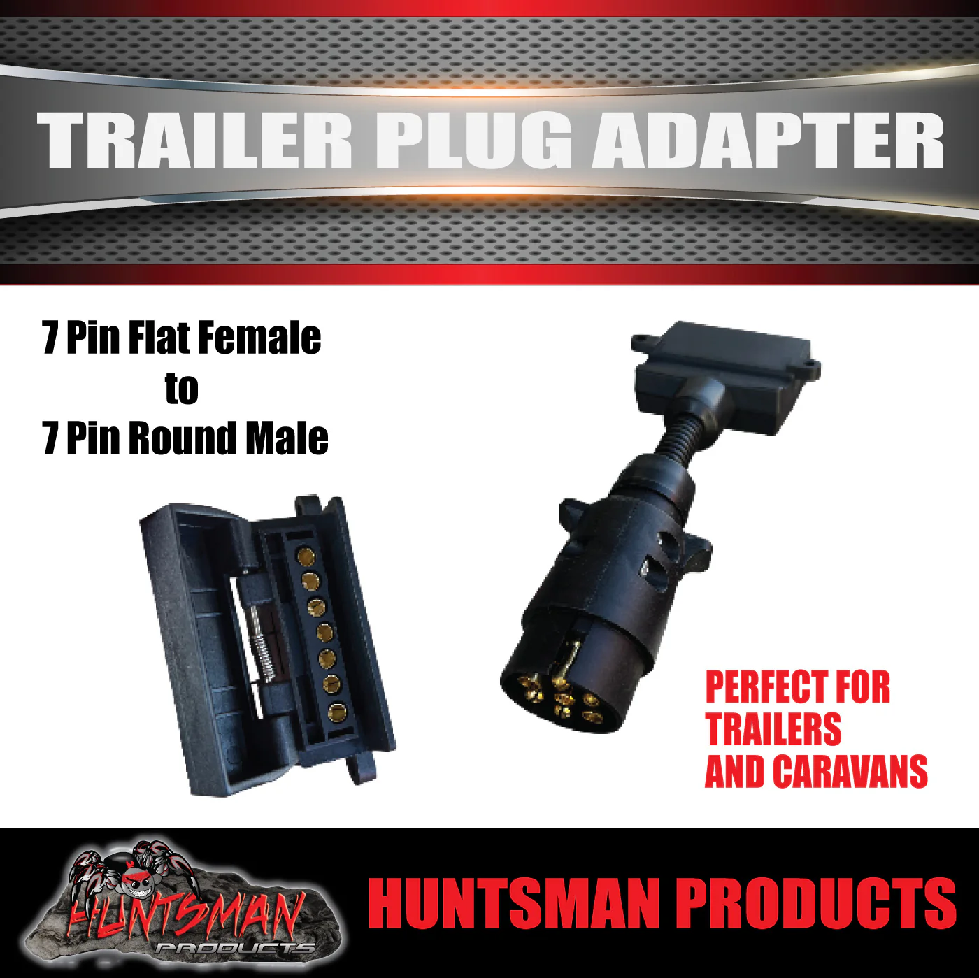 7 Pin Round Large Male to 7 Pin Flat Female Trailer Caravan Plug Adaptor - Image 4