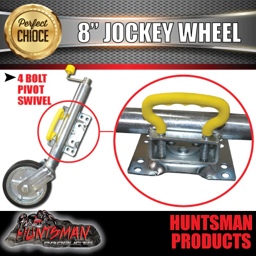 8" Trailer Caravan Swing Up Jockey Wheel, 750Kg Ball Load, Solid Wheel Greasable - Image 4