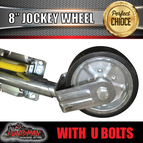 8" Trailer Caravan Swing Up Jockey Wheel & 50x50mm U bolts.  750Kg Ball Rated - Image 2
