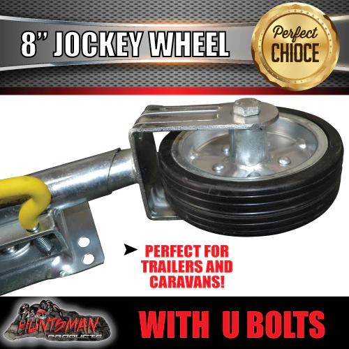 8" Trailer Caravan Swing Up Jockey Wheel & 50x50mm U bolts.  750Kg Ball Rated - Image 4