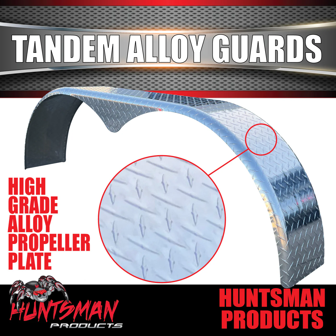 Aluminium Tandem Teardrop Style Trailer Radius Mud Guards 1700mm x  250mm, Propeller Plate finish - Image 3