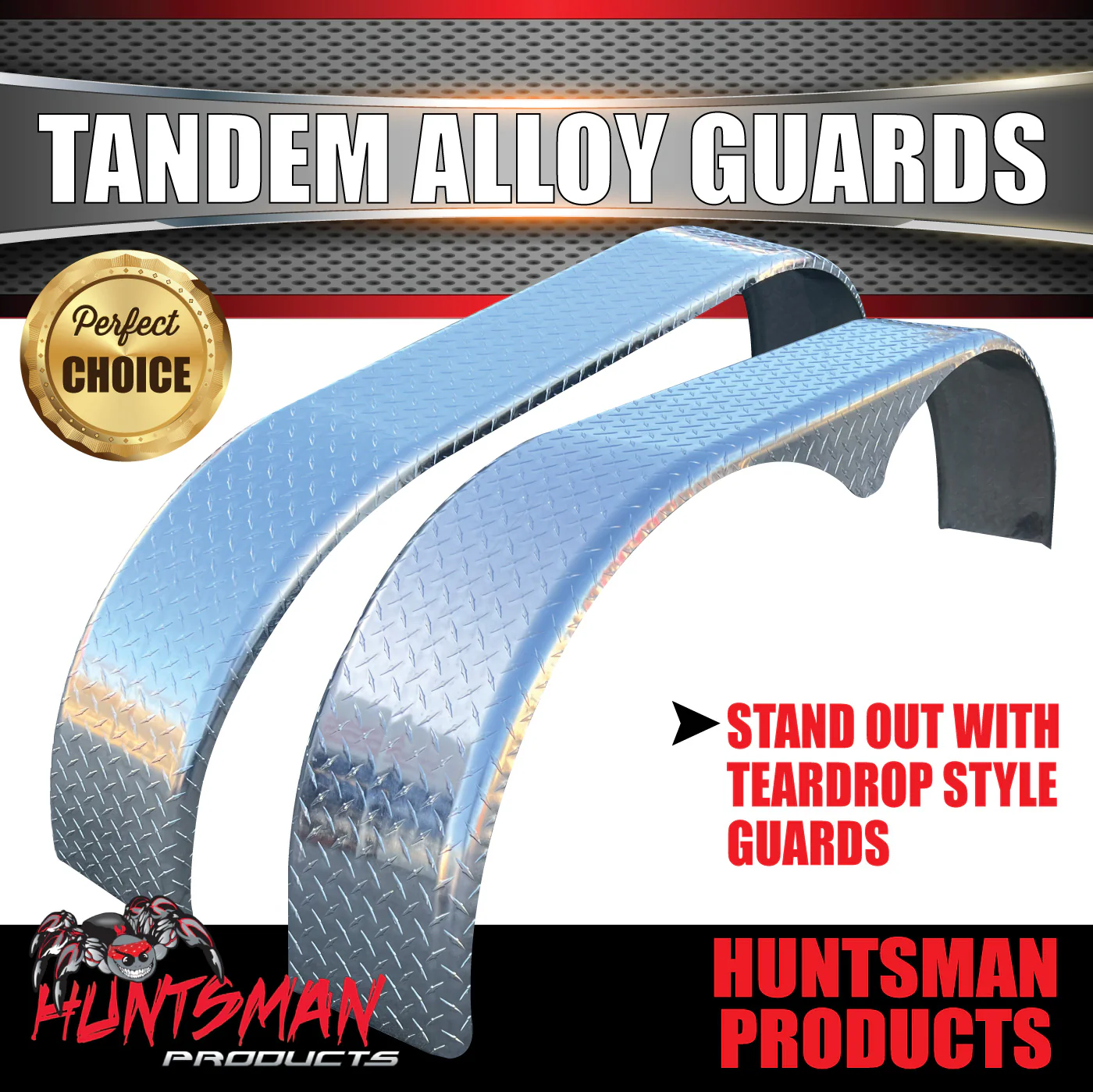 Aluminium Tandem Teardrop Style Trailer Radius Mud Guards 1700mm x  250mm, Propeller Plate finish - Image 5